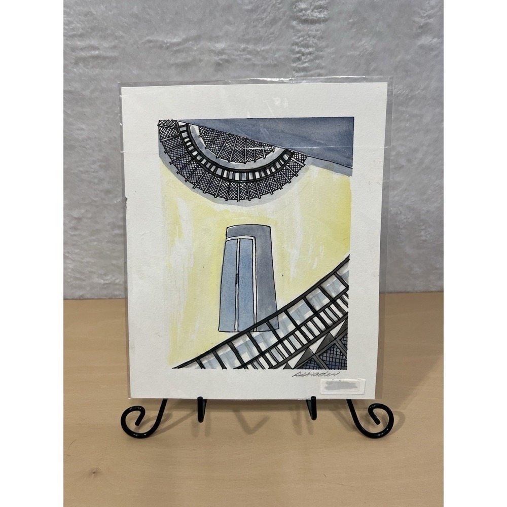 Sarah‎ Haden Original Watercolor Ink Architectural Abstract Signed 9x12